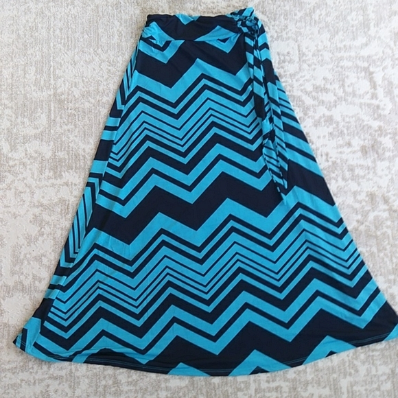 Vintage Lucy Lucy Love Chevron Maxi Side Tie A-Line Skirt XS Blue Navy - Picture 1 of 13